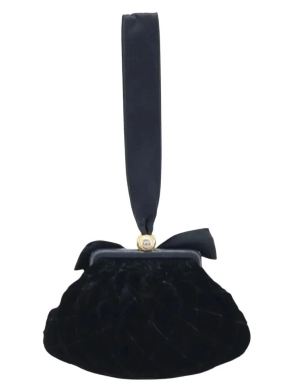 CHANEL Hand Bag Velor Black Gold CC Auth ARZ385A